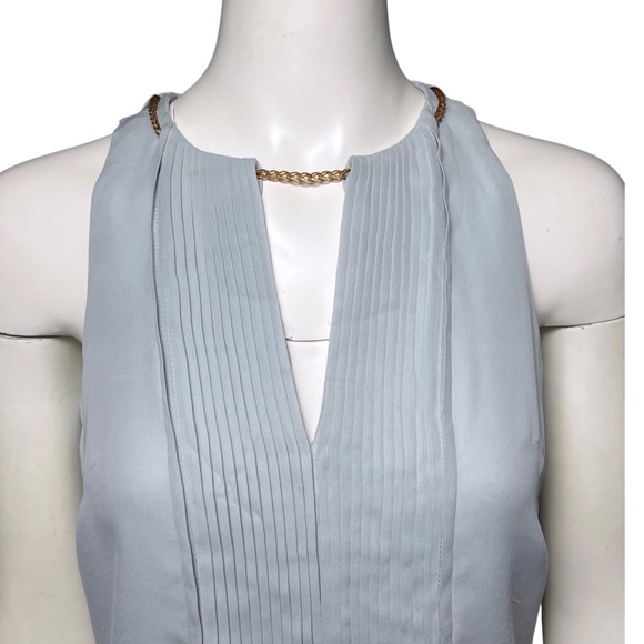 Reiss Leondas Pleated Gold-tone Chain Halter Blouse Light Pale Blue Size 0, UK 4 - Picture 2 of 9